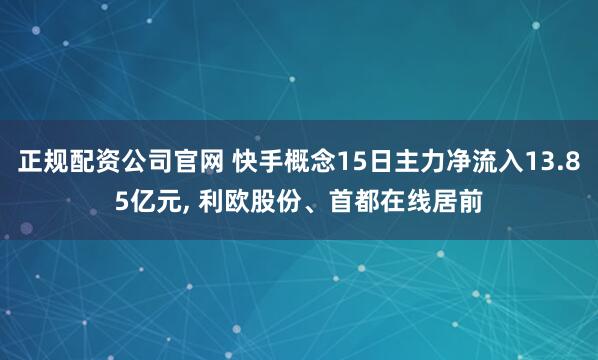 正规配资公司官网 快手概念15日主力净流入13.85亿元, 利欧股份、首都在线居前