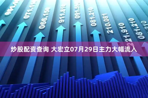 炒股配资查询 大宏立07月29日主力大幅流入